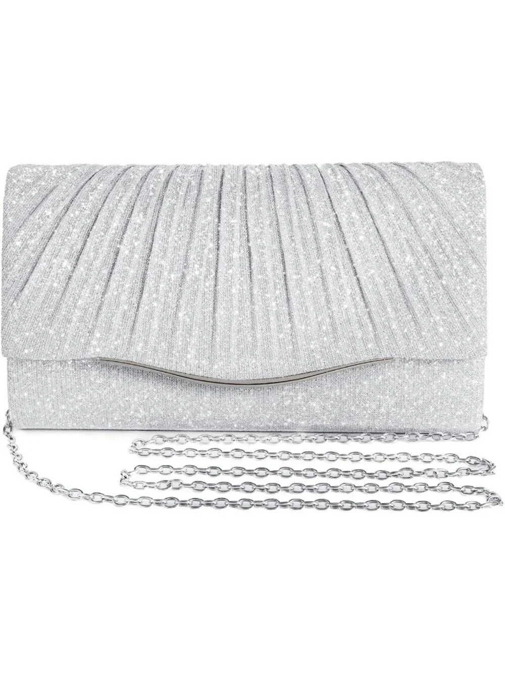 Women's Silver Elegant Evening Clutch Purse For Wedding Prom Party Crossbody Bag